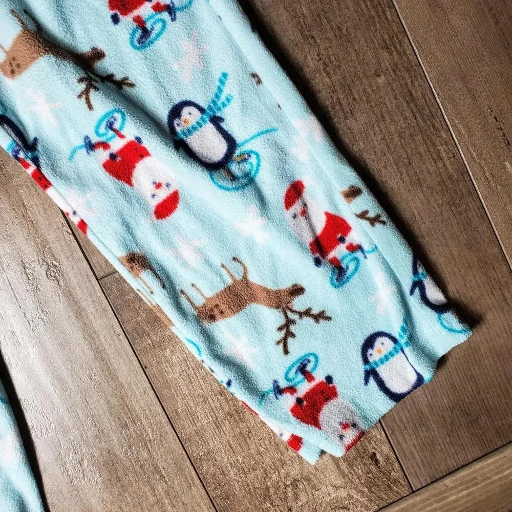 Gymboree Blue Winter Christmas Santa Penguin Reindeer Size 5/6 Fleece PJ Set